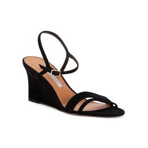 EMME PARSONS Black Made In Italy Suede Simple Wedged Sandals